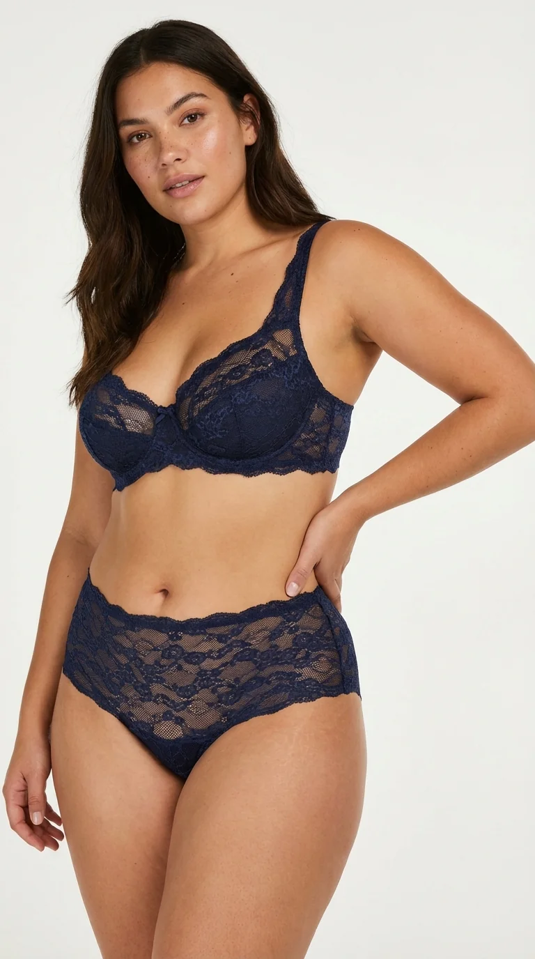 Tam Dantelli Hipster Tanga Midnight Blue - Arka Görünüm